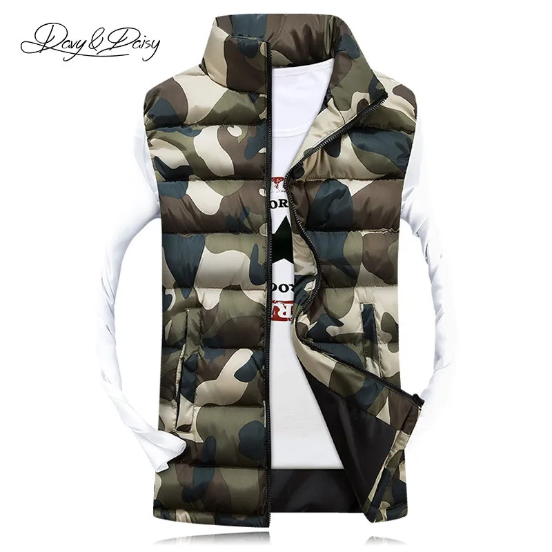 DAVYDAISY Camouflage Vest Men Fashion Stand Collar Casual Brand Clothing Sleeveless Thick Warm Military Waistcoat DS140