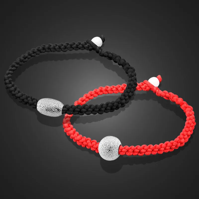 

Классические ретро-браслеты с плетеными черно-красными цепочками и бусинами из серебра 925 пробы, простые браслеты и браслеты-цепочки для женщин и мужчин, подарочные украшения.