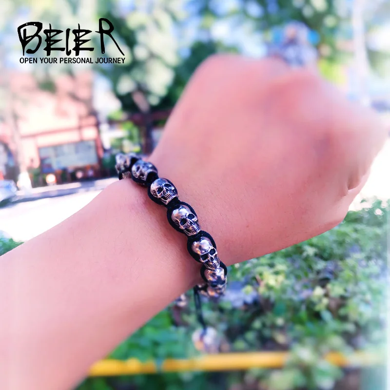 2019 new Stainless steel Skull Charm bracelets bangle hand-woven jewelry for man/male Punk rock style BC8-055