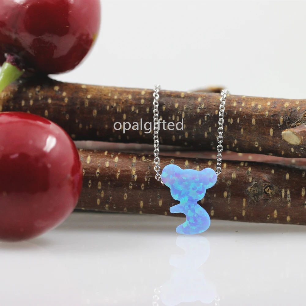 1pc Light Blue Koala opal necklace/Opal Koala Anima Pendant with 925 silver O chain Necklace for fashion gift of wholesale price