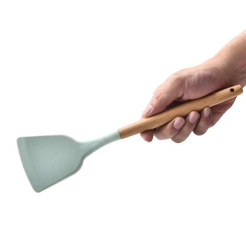 Silicone Spatula Utensils Turner Heat-resistant Soup Spoon Non-stick Spatula Shovel Wooden Handle Cooking Shovel Kitchen Tool