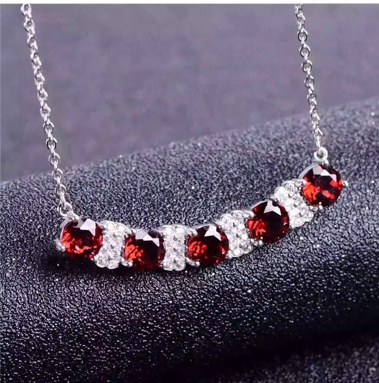 

Real red garnet pendant Free shipping Natural origin garnet 925 sterling silver 5pcs 6*6mm