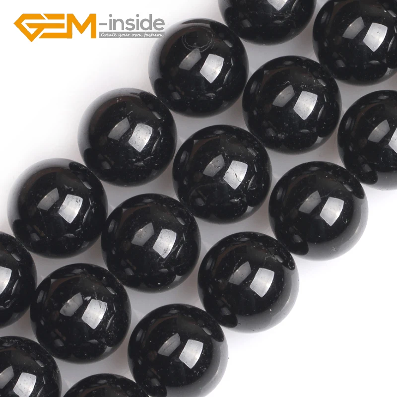 14mm GEM-inside Natual Black Tourmaline Round Shape Loose Beads For Jewelry Making Strand DIY 15 Inches Wholesale