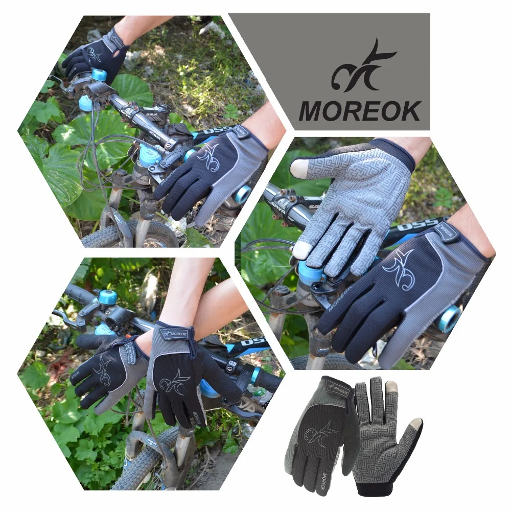 MOREOK Gel Pads  Bike Gloves Full finger Autumn Cycling Gloves Anti-slip Touch Screen Bicycle Gloves for Men Women