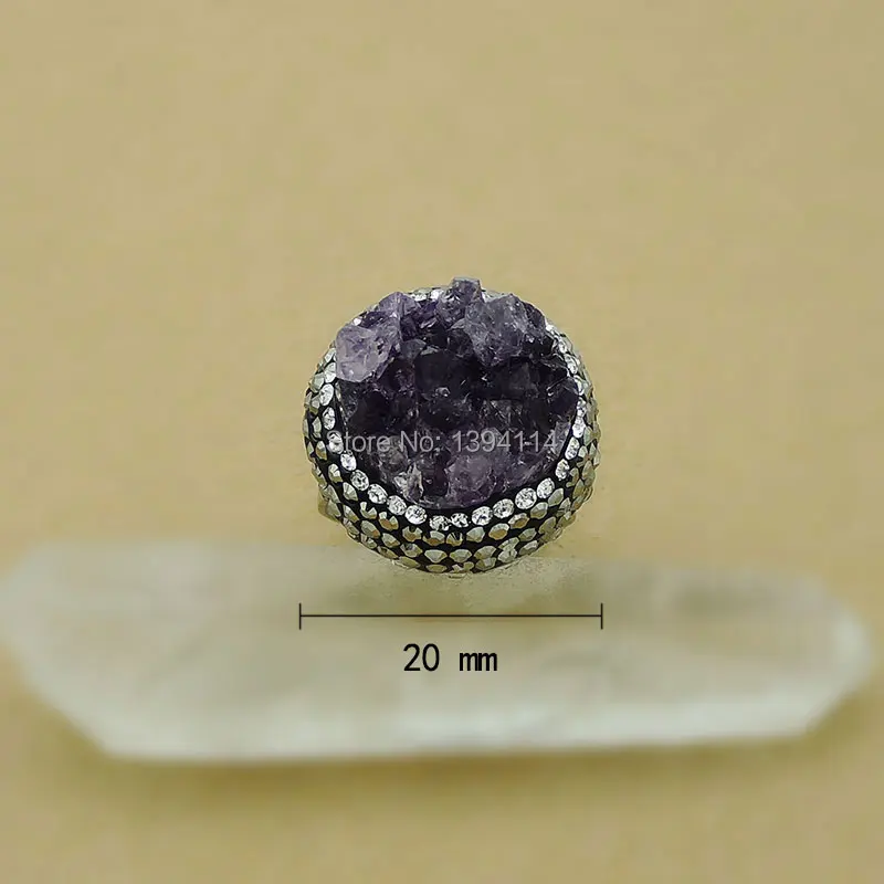 

Natural Amethyst Druzy Round Ring Pave CZ Platina Plated Approx 20mm