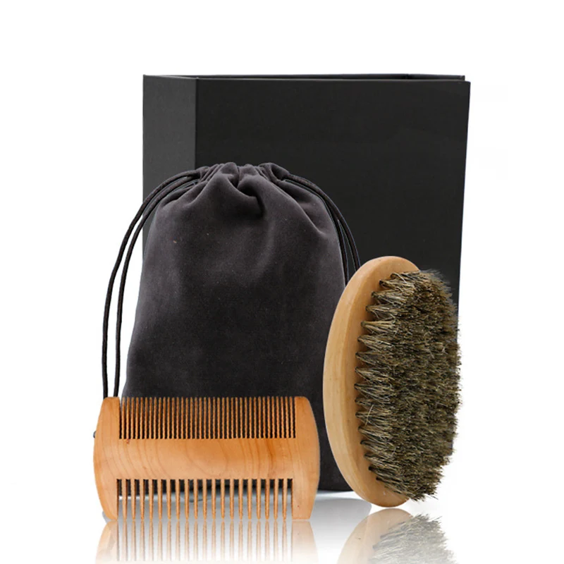 

3pcs/set Wood Beard Brush Hairdresser Shaving Tool Men Mustache Comb Kit With Gift Bag Beard Comb Set