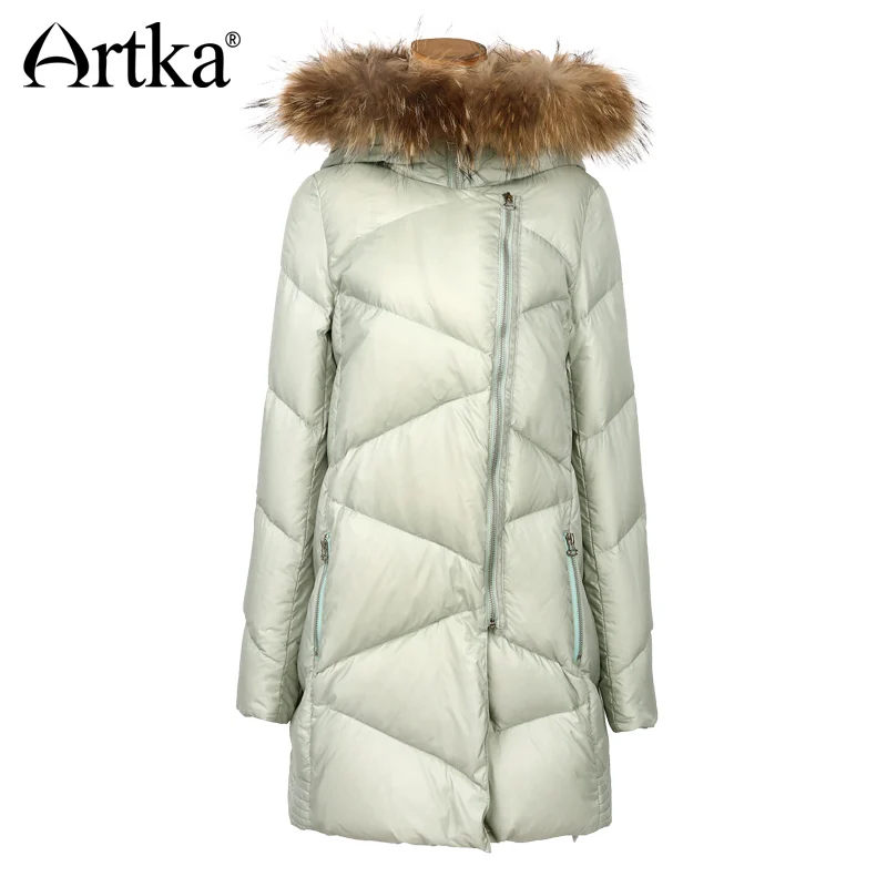 ARTKA Women Duck Down Coat Puffer Jacket 2018 Winter Parka With Fur Long Windbreaker Brand Raincoat Warm Outerwear Z910055D