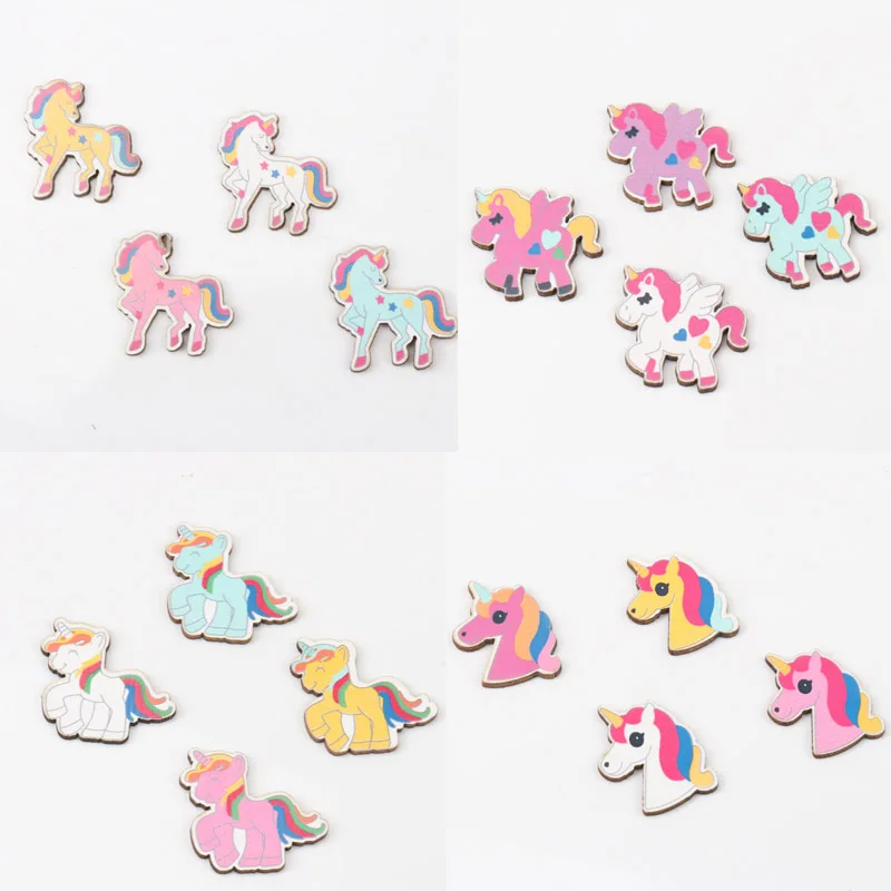 Mixed Unicorn Pattern Wooden Scrapbooking Art Collection Craft for Handmade Accessory Sewing Home Decoration 28mm 20pcs