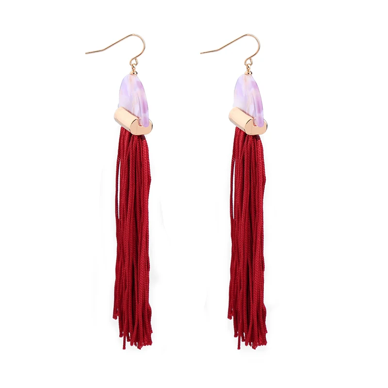 Banny Pink Bohemia long Tassel Drop Earrings For Women Ethnic Geo Resin Pendant Dangle Earrings Fashion Jewelry Pendiente Bijoux