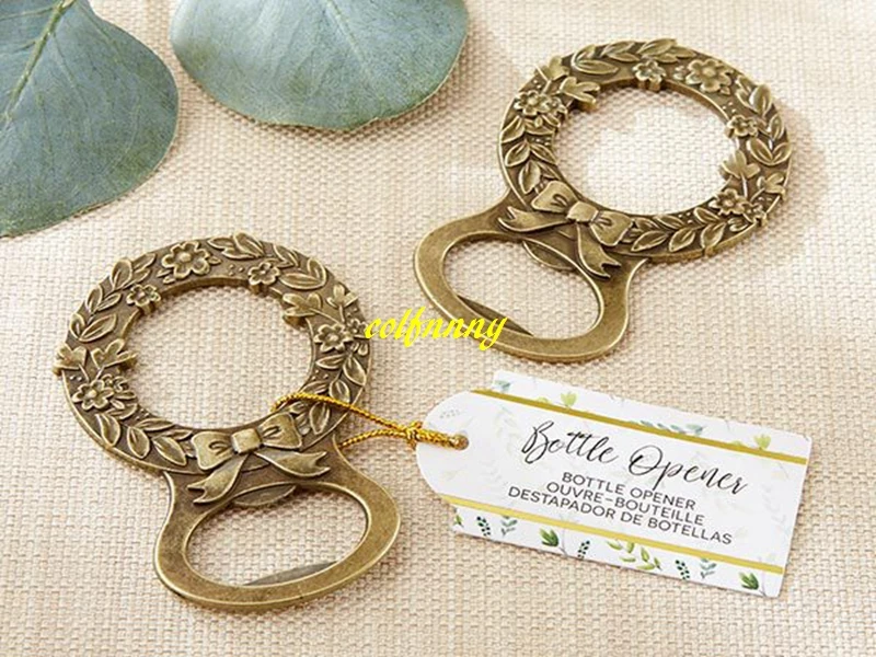 50pcs/lot fast shipping Gold Wreath Bottle Opener Wedding Favors Bridal Shower Party Gift Event Souvenir Giveaways