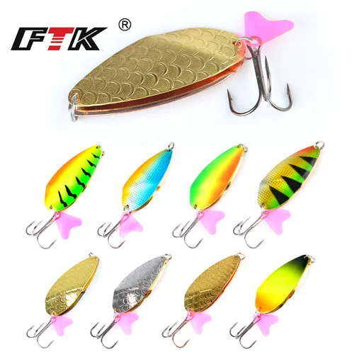 FTK-señuelo de Pesca con cuchara de 8 colores, 25g/30g/35g con Mustad, anzuelo triple, Bass CrankBait Spoon, CrankBait, aparejos de Pesca, 1 unidad