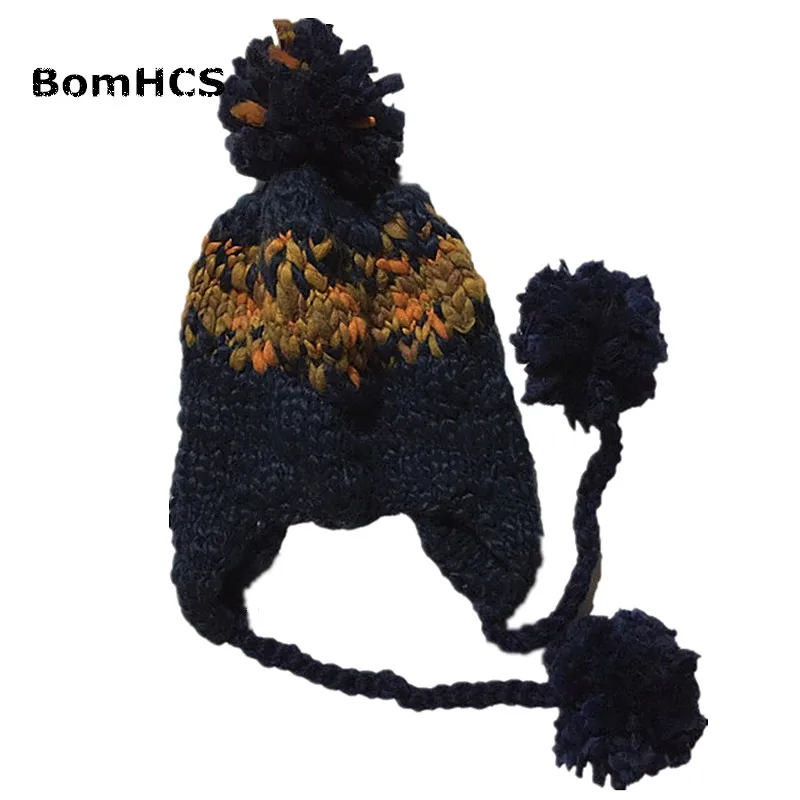 BomHCS Women\'s Winter Warm Mosaic Big-belly Yarns Earflap Beanie 100% Handmade Knit Hats