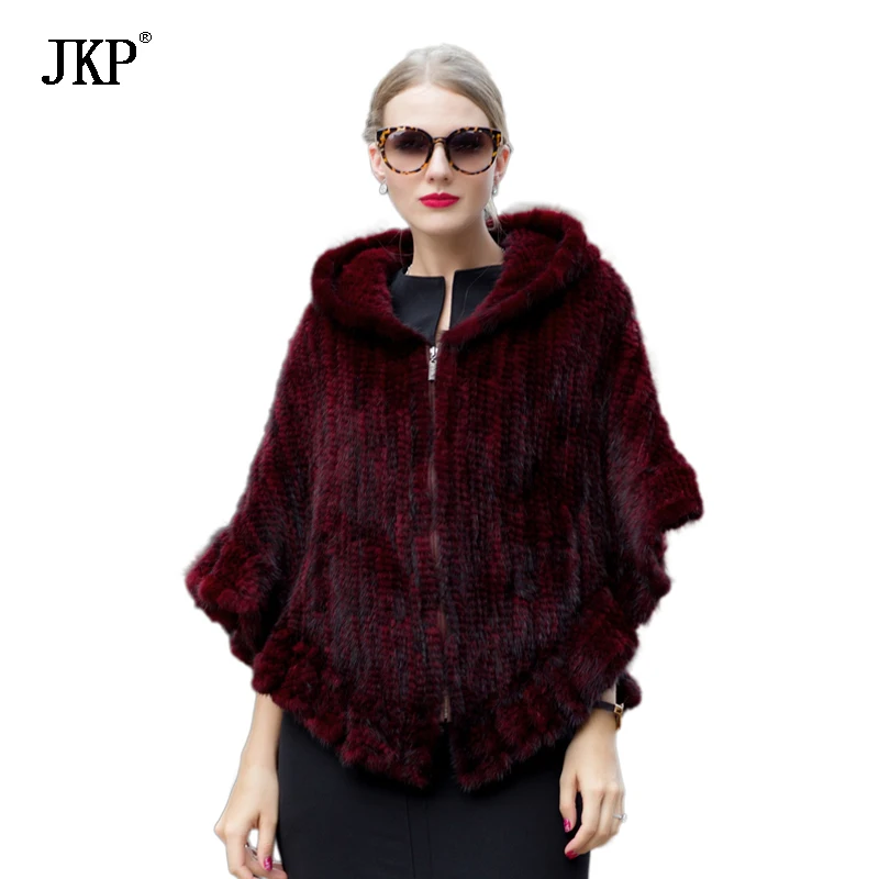 Real fur knitted Mink shawl jackets Mink fur scarf coat natural fur coat winter gift for a woman