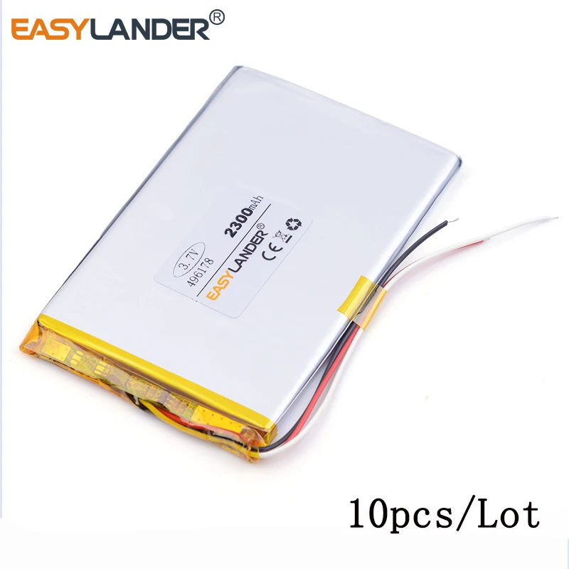 10pcs /Lot 3-Wire 496178 2500mAh 3.7v lithium Li ion polymer rechargeable battery For tablet pc cell phone POWER BANK PIPO MIUI