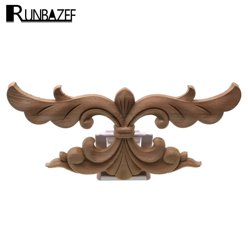 RUNBAZEF Wood Carved Decal Corner Appliques Frame Wall Doors Furniture Woodcarving Decorative Wooden Figurines Crafts Figurine