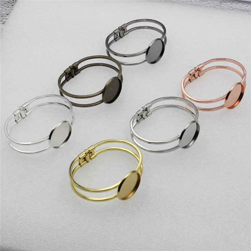 Fit 20mm 25mm Cabochons נחושת בציר צמיד ריק הגדרת הלוח הקדמי מגש בסיס DIY ביצוע אביזרי צמיד 2 יח'\חבילה K06069