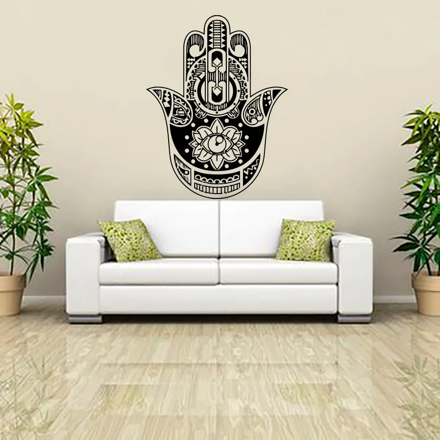 

ZOOYOO Indian Buddha Lotus Hamsa Hand Wall Sticker Home Decor Vinyl Art Murals Living Room Sofa Background Decals