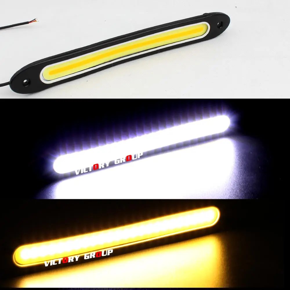 LED DRL Flexible Cars Daytime Running Light Waterproof COB White Color Day Light + Yellow ColoFog Light Turning Signal 12v 20w