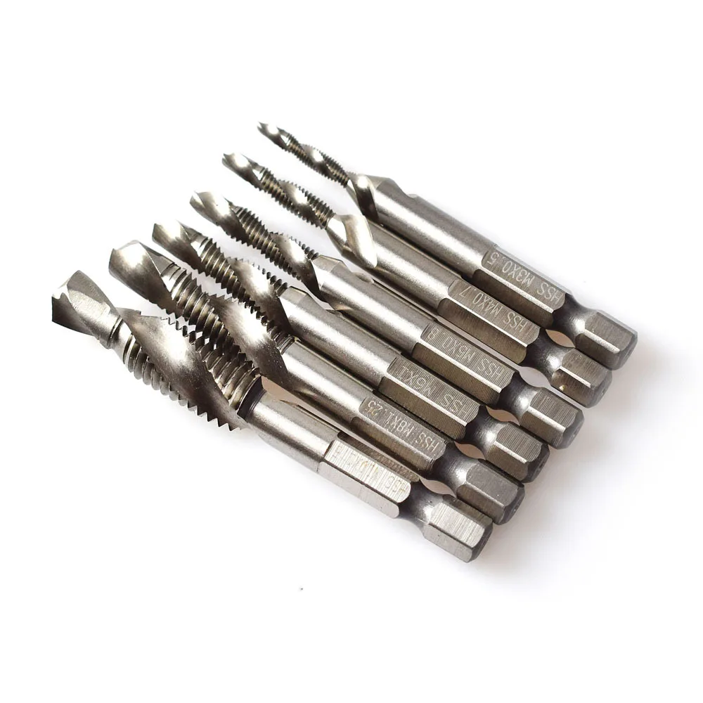 New 6pc/set Hand Tap Hex Shank HSS Screw Spiral Point Thread Metric Plug Drill Bits Tapping M3 M4 M5 M6 M8 M10 Hand Tools