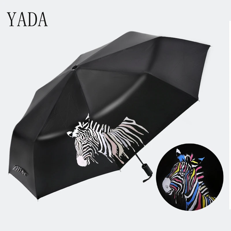 

YADA Creative Color Changing Zebr Pattern Folding Rainy Umbrella Anti-UV Rainproof Sun Protection Parasol Umbrellas Female YS013