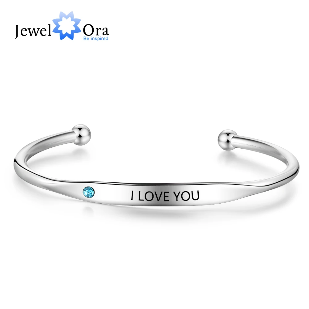 Personalized Engraved Name Bracelets for Women Custom Birthstone ID Bracelets Bangles Stainless Steel Jewelry(JewelOra BA102495)