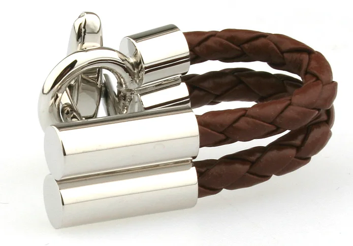 Designer Cufflinks Brown Color Pu Leather String Individual Design Hotsale Brass Cuff Links