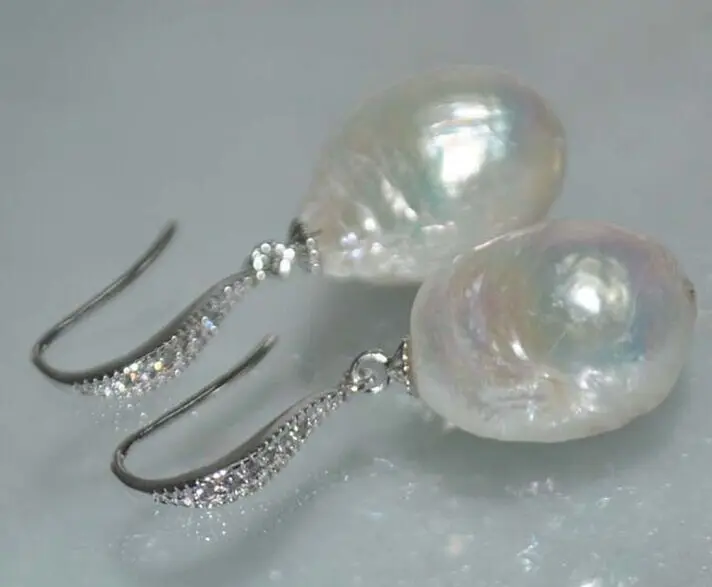 

elegant pair of 12-13mm south sea baroque white pearl dangle earring 925silver