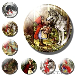 Little Red Riding Hood Big Wolf fridge magnet Glass cabochon Fairy tales refrigerator magnets Cartoon girl animal stickers Decor