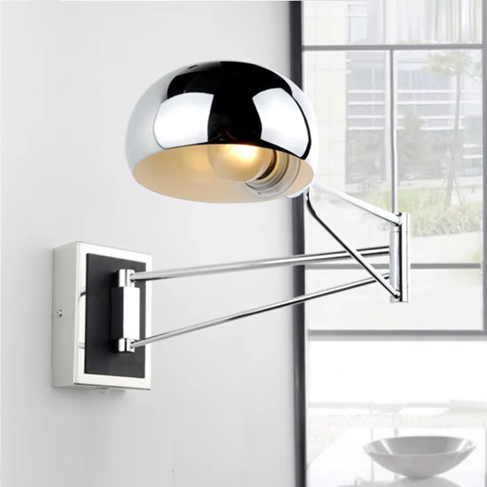 Modern Chrome silver Swing Arm Wall Sconce Bedside Lamp Reading Light with Mirror E14 LED Compatible Vintage Industrial Lighting