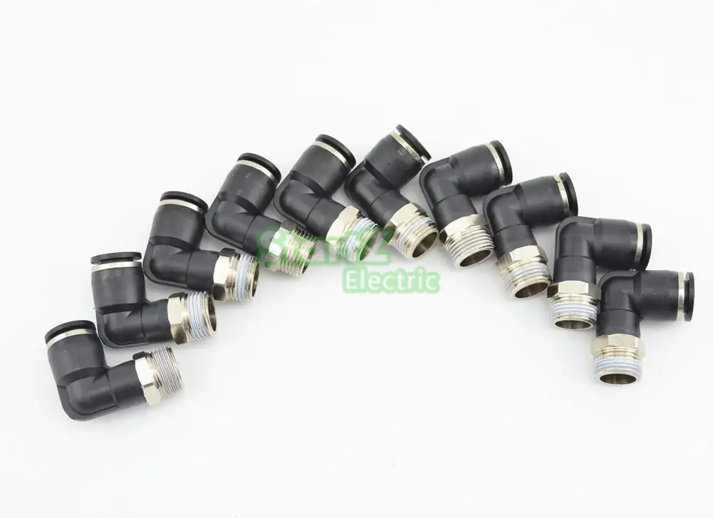 10Pcs High quality 12mm X 3/8'' Thread Pneumatic Male Elbow Connector Tube  Air Fitting