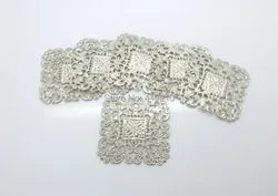 Free shipping-50Pcs Embellishment Filigree Connectors Square Silver Tone Metal Crafts Gift Decoration DIY Hollow 4x4cm J0556