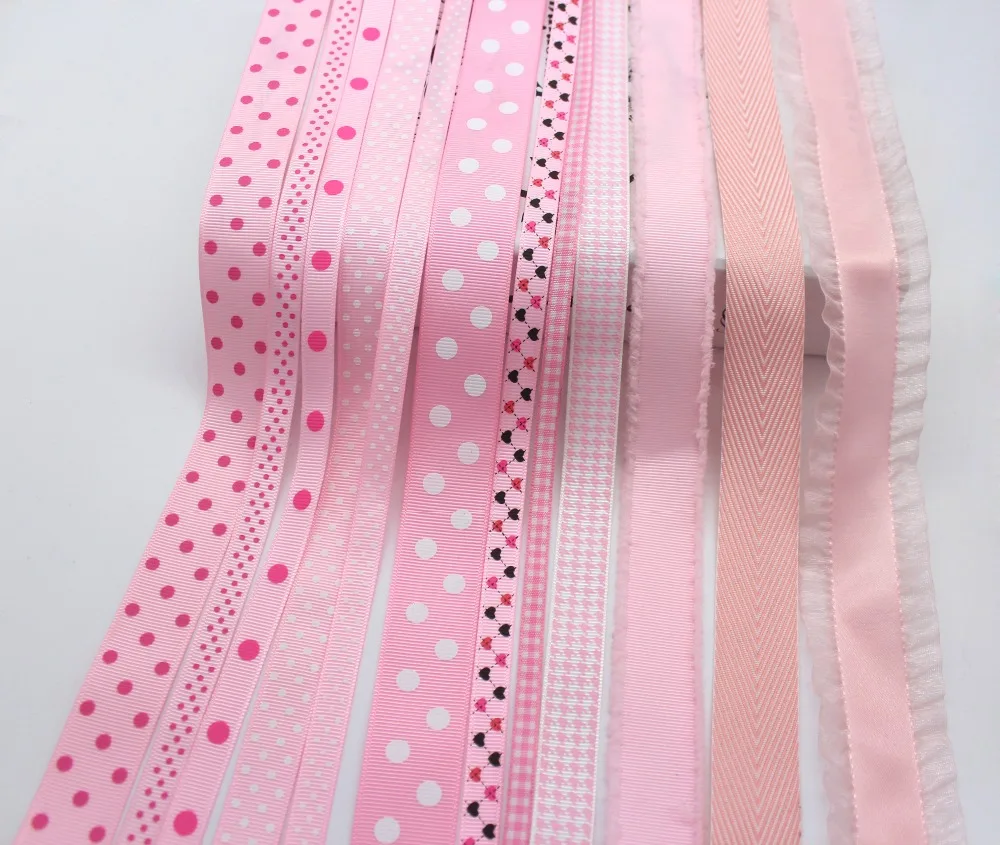 Pinks Series Tapes Grosgrain Printed Polka Dot Ribbons Gingham Checked Ribbon 100% Polyester Fabric Decor Accessoires