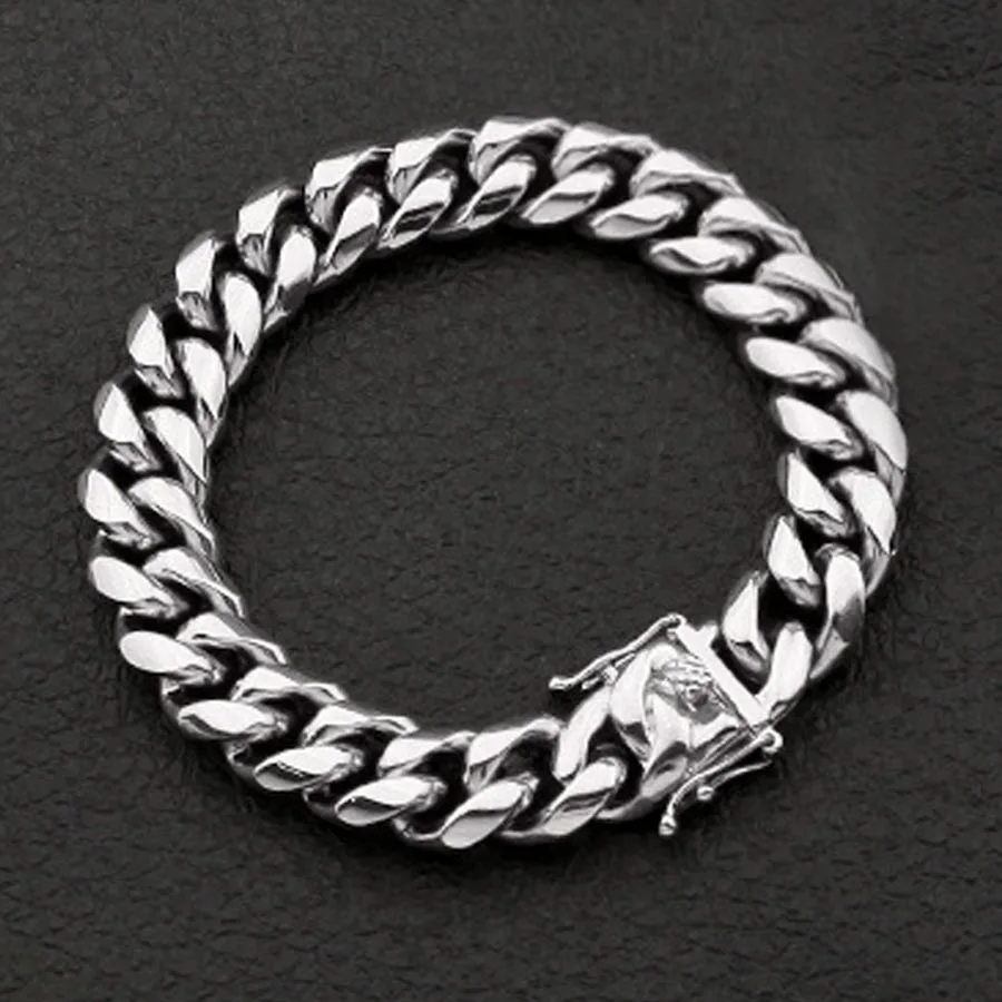 Top Quality Stainless Steel Curb Cuban Chain Dragon Clasp Lock Men Bracelet Fashion Hip hop Bangles Rocker Jewelry 8/10/12/14mm