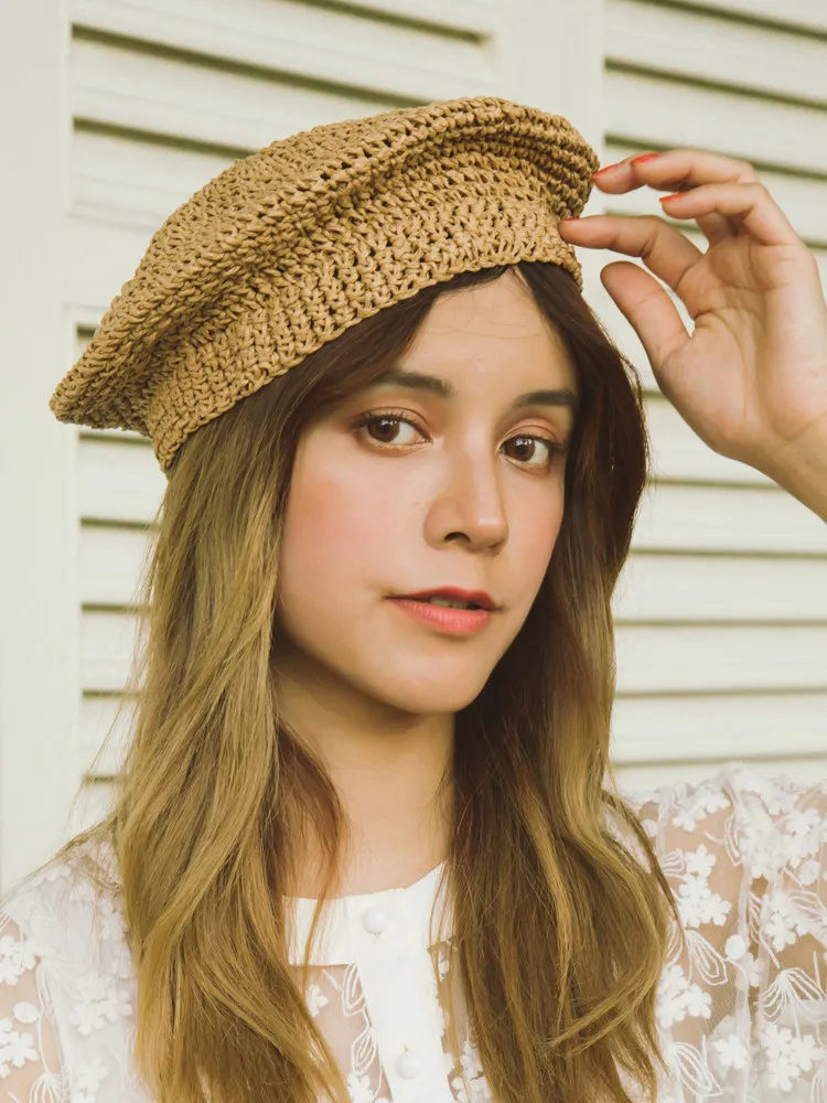 2019 simple 100% Raffia Sun Hat Straw Women Summer Casual Elegant Ladies Beret Hat French Style Fashionable Vintage Painters Hat