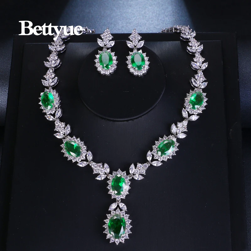 Bettyue Brand Charm Fashion Luxury Jewelry Sets AAA Zircon Green Geometric Florid Bridal Jewelry Set For Woman Wedding Gift