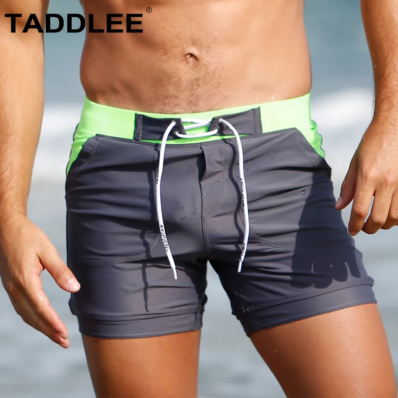 

Taddlee Brand Swimwear Men Swimsuits Swim Boxer Trunks Short Board Surf Shorts Gay Solid Pockets Boardshorts Quick Dry Bathing