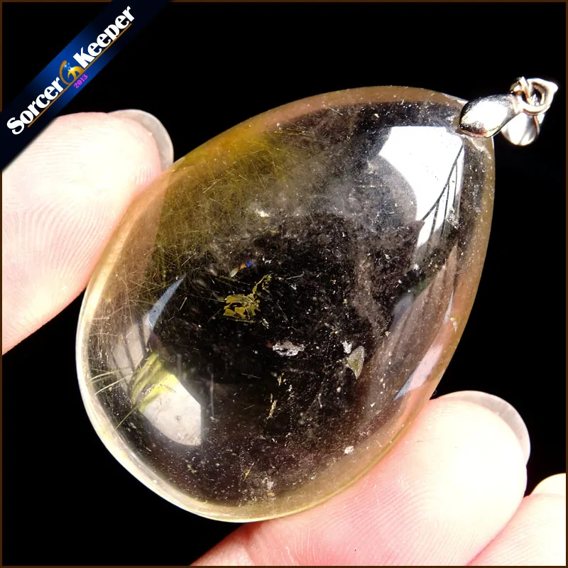 Genuine Natural Gold Rutilated Quartz Crystal Cabochon Setting Necklace Pendant Stone Beads for DIY Jewelry Making SS820