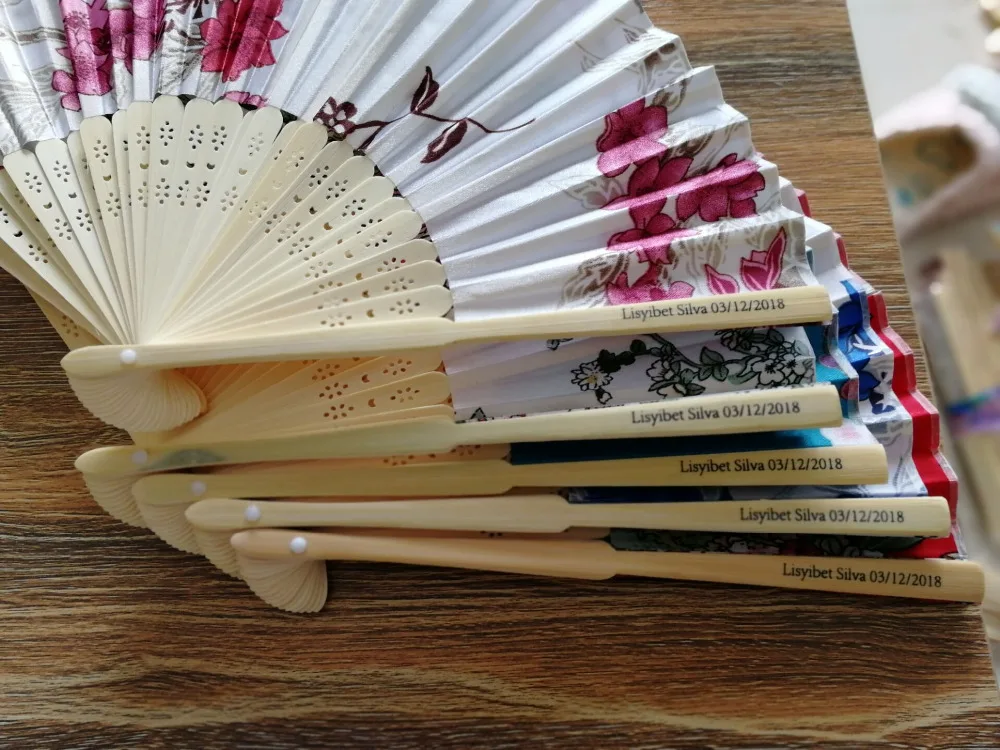 New Chinese Japanese Vintage Fancy Folding Fan Hand Wooden Lace Silk Flower Dance Fans Party Supplies For Gift gift box  100 PCS