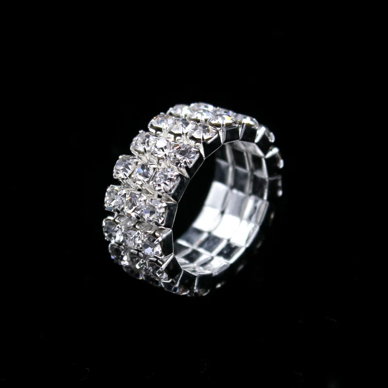 TREAZY 5pcs/lot Classic 3 rows Crystal Rhinestone Wedding Rings Sparkling Elastic Rings For Women Bridal Wedding Jewelry