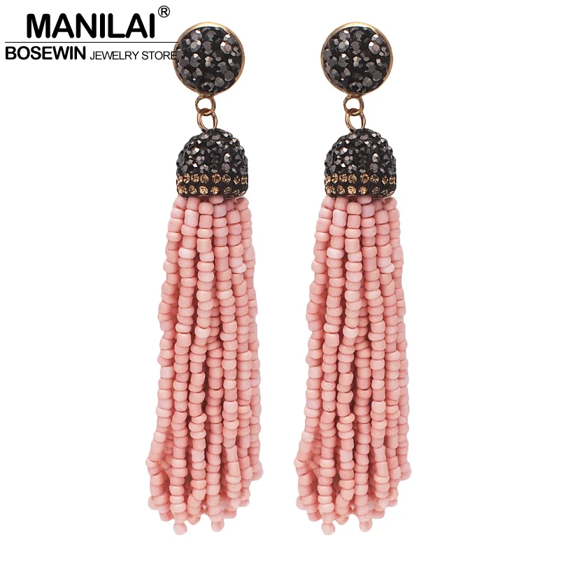 MANILAI Handmade Resin Bead Tassel Earrings Fashion Bohemian Statement Crystal Dangle Earrings For Women Beach Jewelry