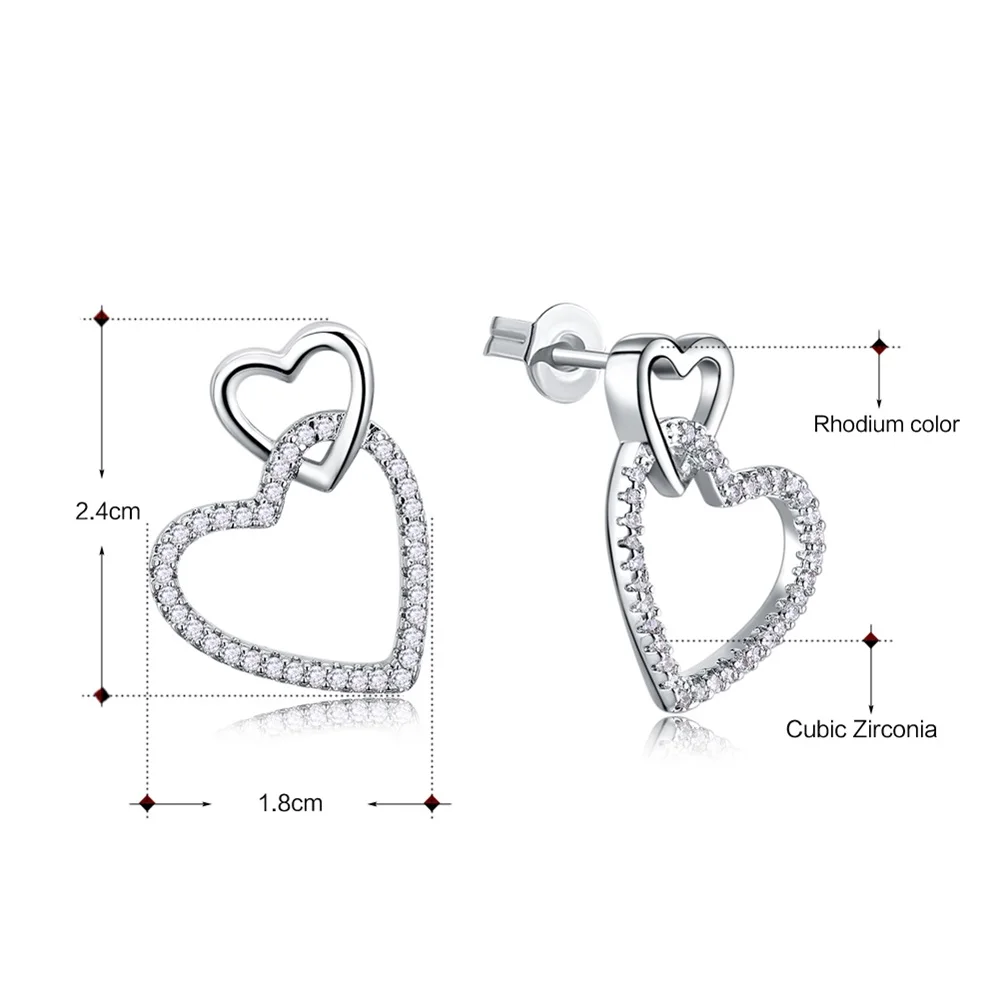 Dreamcarnival1989 Women Stud Earings Cute Hollow Linked Hearts Rhodium-Color Clear White Blinking CZ Paved Boucles d\'oreilles
