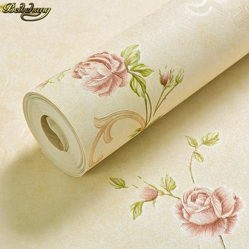 beibehang Bedroom American pastoral warm pastoral small floral living room 3D waterproof scrubable PVC green wallpaper