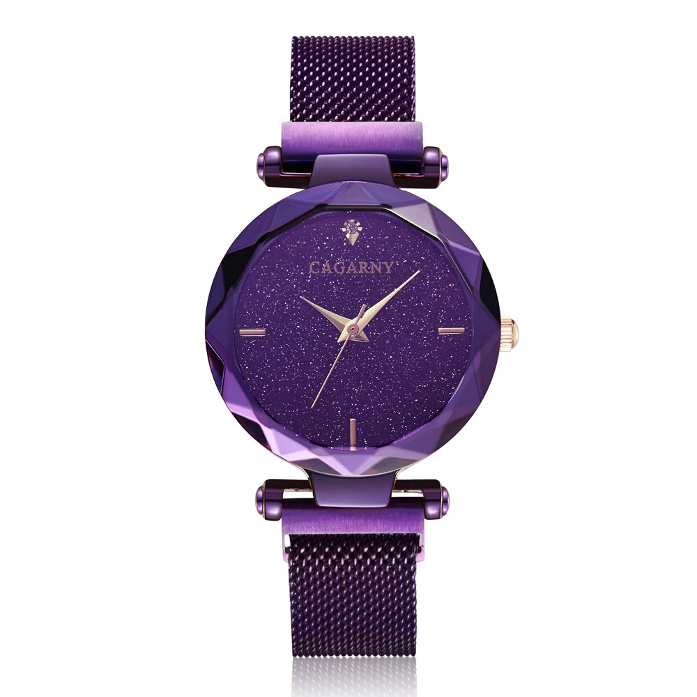 

Magnet Watch Starry Sky Women's Watches Luxury Brand Cagarny Quartz Watch Women Ladies Crystal Wristatch Purple Montre Femme