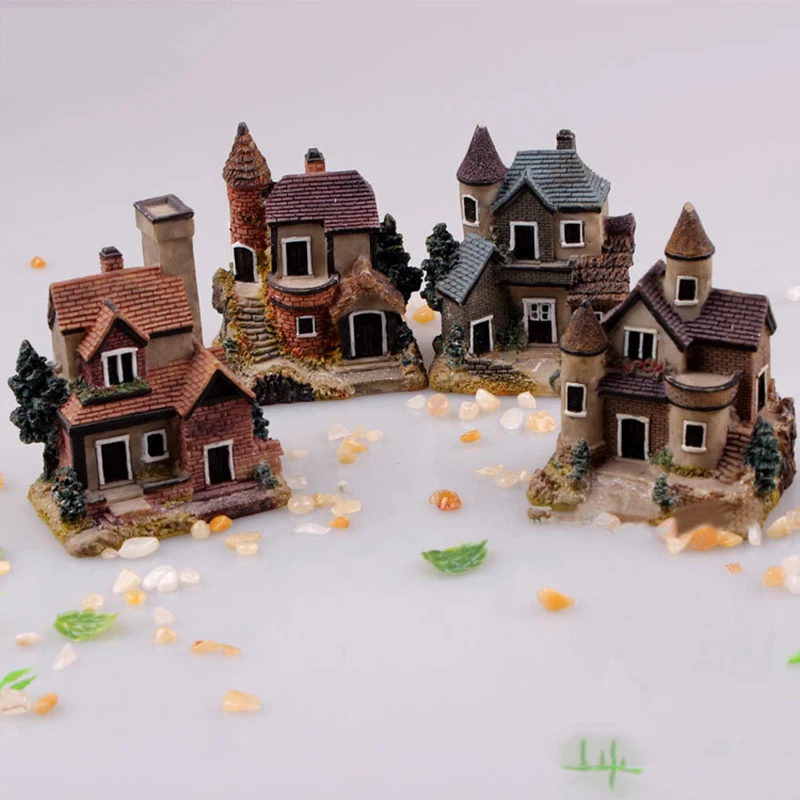 Resin Mini Fairy Garden Miniature Thatched House Landscape Micro Decorate Ornament