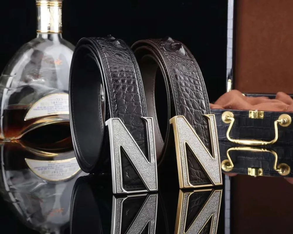 REAL genuine crocodile skin men belt with stainless steel buckle hardware Best quality gift for men belt black brown colors