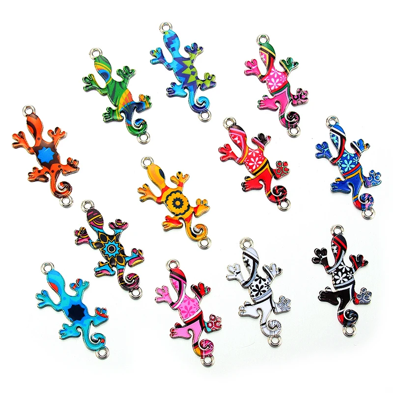 10pcs Colorful Random Lizard Enamel Alloy Connectors Bracelets Charms For Necklace Accessories DIY Fashion Jewelry Finding