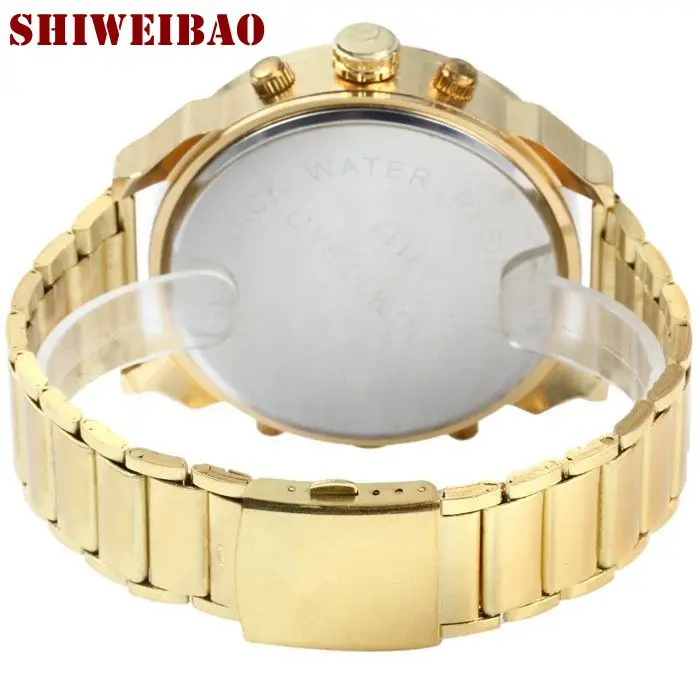 SHIWEIBAO Luxury Watch Men Waterproof Dual Time Display Quartz Wrist Watch with Stainless Steel Band Quartz Wristwatches