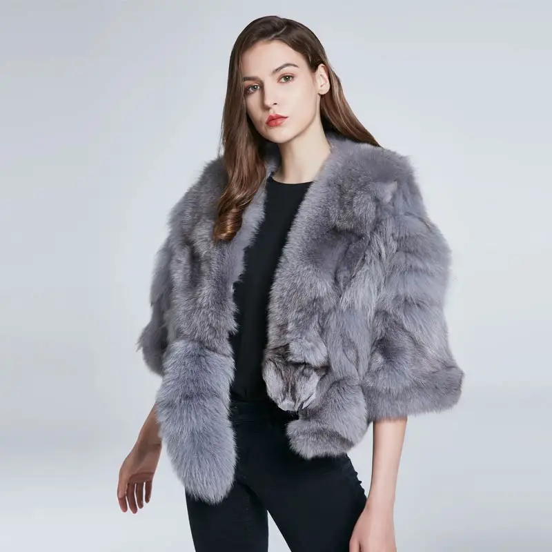 Fox fur vest natural leather grass jacket female autumn and winter coat real fur coat fox tail fur collar fashion design warm