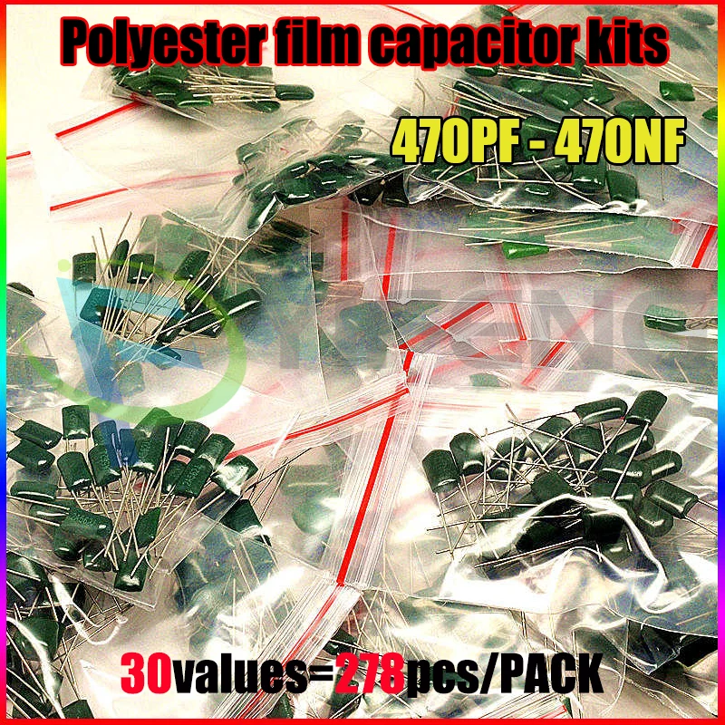 278 Pcs 30 Values 470pf - 470nf 100V Polyester Film Capacitor Assorted Assortment Kit