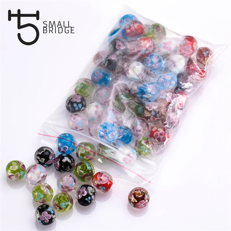 14mm Murano Flower Lampwork Glass Beads for Jewelry Making Women Diy Bracelet Perles Loose Transparent Round Beads L301